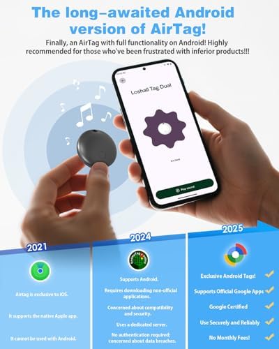 Air Tags for Android,Air Tags-1 Pack Android,2 Year Battery Life,Air Tracker Tags with 1 Lanyard,Google Find Trackers for Google'S Find Hub App,IP65 Waterproof Luggage Tracker for Keys