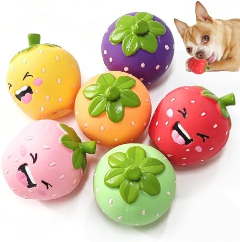 Squeaky Dog Toys Strawberry, 2 inch Latex Interactive Chew Toy for Teething Puppies Small/Tiny Dogs Breeds Entertainment