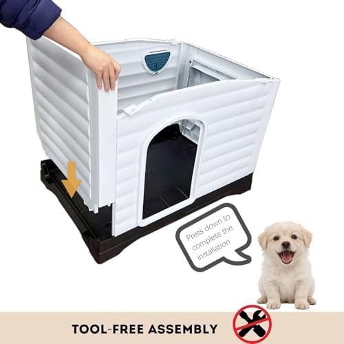 Elevated 2-Door Plastic Dog House Kennel with Fold