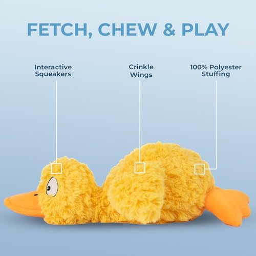 Best Pet Supplies Squeaky Plush Dog Toy - Ducky Doodle, Medium | Soft Plush, Squeaks & Crinkles, Perfect for Moderate Chewers, Toss & Fetch Play, Stress & Anxiety Reliever, Ideal Gift Toy