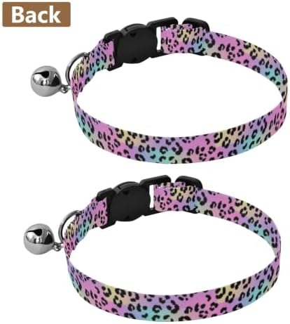 Leopard Spots Pastel Rainbow Metal Bell Included Pet Collar 2 Pack Collars for Puppies
