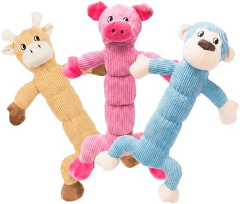 Laifug Interactive Squeaky Dog Chew Toy, Ideal Dog Toys for Chewers, Small, Medium & Large Dogs, and Fetch Lovers - (Pink Pig, Blue Monkey, Yellow Cow).