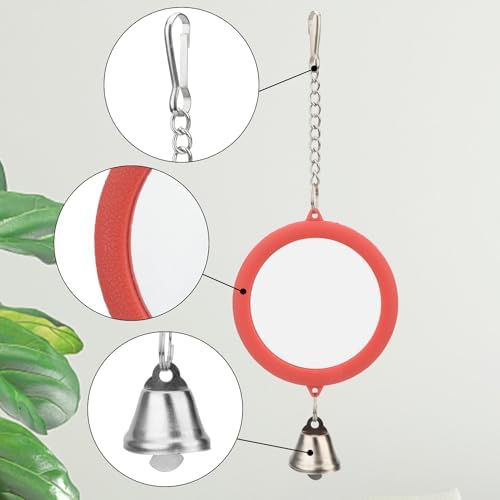 Hypeety Bird Mirror Toy with Bell Interactive Parrot Hanging Mirror, Red
