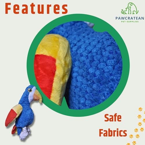 7" Squeaky Plush Toy for Puppies Small Dogs Self Etertainment Washable Soft Made [PET ONLY] (Yellow Wing Parrot)