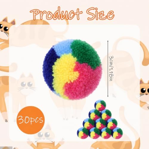 30Pcs Pom Pom Balls for Cats, Small Silent Kitten Toy Balls