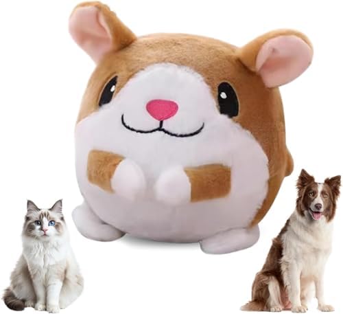 Active Moving Pet Plush Toy, 2026 Upgrade Squeaky Moving Dog Ball Toy Interactive Puppy Toys, Rechargeable Cartoon Plush Bounce Talking Toys to Keep Them Busy (Hamsters)