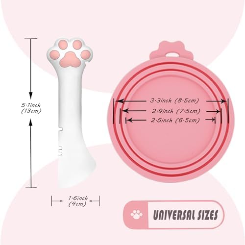 3 Pcs Pet Food Can Lids & One Can Spoon | Cute Paw Shape Opener Spatula Cat Wet Food Spoon | Universal BPA Free Silicone Covers for Dog Cat Cans(Pink)