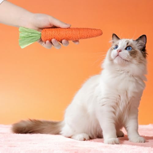 2 PCS Kitten Teething Toys for Indoor Cats, Cat Chew Toy Natural Sisal Cat Teething Toys Orange Carrot Interactive Cats Kicker Toy Interactive Kitten Kicker for Indoor Kitty Exercise