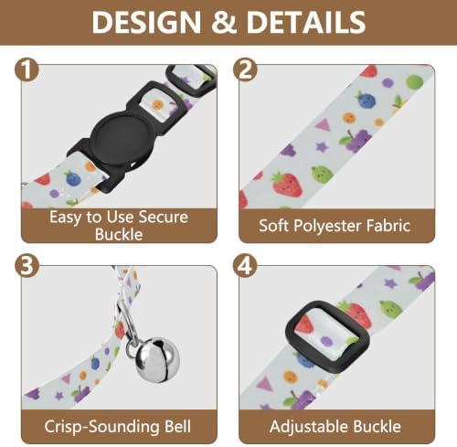 Cartoon Fruits Colorful Geometric Puppy Collar 2 Pack Pet Collars for Cats Adjustable Length 10.6" to 17.1"