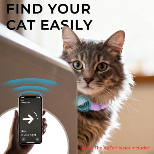 AirTag Cat Collar, Ultra Elastic Cat Tracker Collar (Purple) | Compatible with Apple Air Tag Holder, Lightweight, Scratch Resistant, Stepless Adjustable Pet Tracking Collars for Cat Kitten