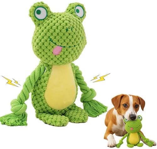 Plush Frog Dog Toy, Squeaky Interactive Tug Toy for Small Medium Dogs