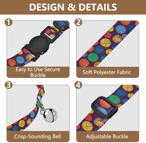 Colorful Doodle Circles Navy Easy to Wear Cats Collar 2 Pack Collar for Puppy