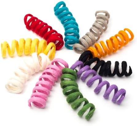 Glaciart One Felt Mini Spring Cat Toy – 10 Pcs Soft Fuzzy Enrichment 100% Natural Wool - Interactive Stretchable Play Cat Toy Set - Safe for Pets, Non-AZO Colored Dyes - 11” Long