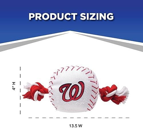 MLB WASHINGTON NATIONALS Baseball Rope Toy for DOGS & CATS. Tough nylon, Sporty Baseball Design, Heavy-duty ropes with Inner SQUEAKER