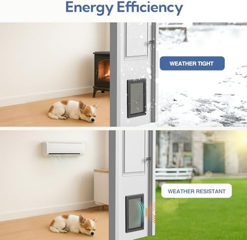 Large Dog Door for for Interior/Exterior Doors, Aluminum Frame | Full Seal-Flaps, for Interior and Exterior Doors, Energy-Efficient Insulated Doggy Door, Extreme Weather, Sliding Lock Panel