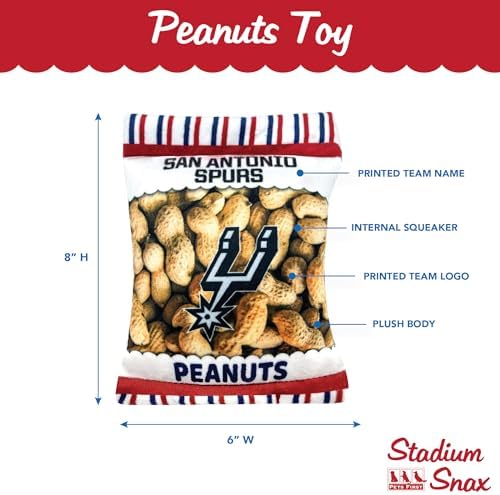 Pets First NBA San Antonio Spurs Crinkle FINE Plush Dog & CAT Squeak Toy - Cutest Stadium Peanuts Snack Plush Toy for Dogs & Cats with Inner Squeaker & Beautiful Basketball Team Name/Logo