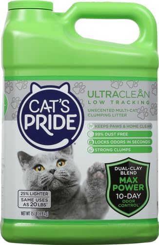 Cat's Pride Max Power: UltraClean Low Tracking Multi-Cat Clumping Litter - Keeps Paws & Home Clean - Up to 10 Days of Powerful Odor Control - 99% Dust Free - Unscented,15 Pounds,(Pack of 2)