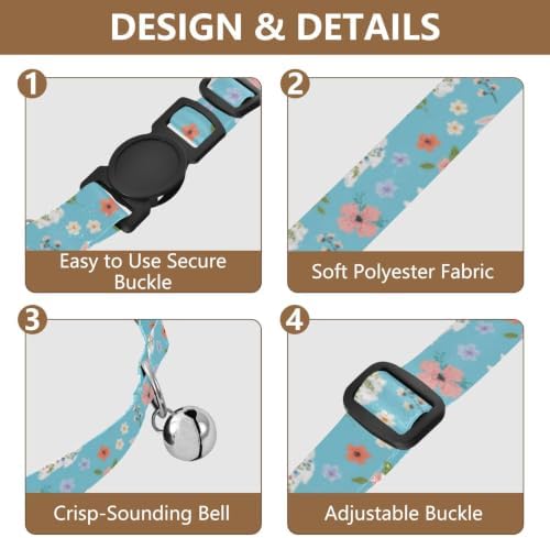 Cute White Bunnies Colorful Floral Cat Collars with Bell 2 Pack Cat Collar Adjustable Length 10.6" to 17.1"
