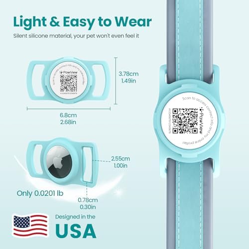 for AirTag Holder Dog Collar, Smart QR Code Holder for Cats and Dogs, for AirTag Protective Cases - Scan Alert, Instant Location, Pet Online Profile, Contacts Info (1Pack,Robin's Egg Blue)