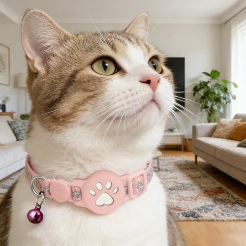 GPS Tracker Collar for Dogs/Cats, Rejustable Tractive GPS Cat Tracker with Real-Time Location, Fit for iOS and Android, Pet Tracker for Safety of Pets' Outdoor Activities (Pink Silver)