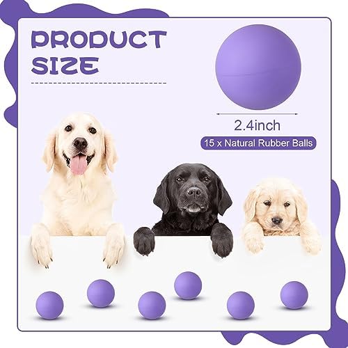 Hiboom 15 Pack Natural Rubber Dog Tennis Balls for Fetch, Purple