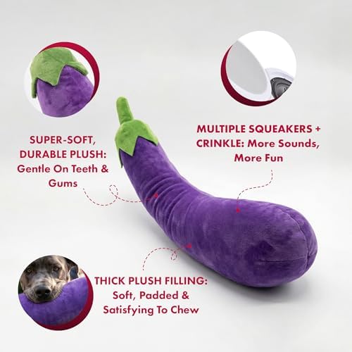 PetLou 29 Inch Fresh Food Eggplant Plush Dog Toy for Soft Chewers, Extra-Long Squeaky & Crinkle Dog Toy, Super Soft Stuffed Anti-Boredom Pet Plush Toy