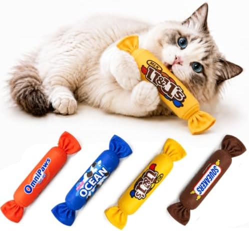 Gochanmon Cat Toys Candy Pillows,4 Pack, Catnip Inside,Soft and Durable Kick Sticks with Crinkle Sound, Interactive Indoor Kitten Play and Exercise Toy 7.9 Inches