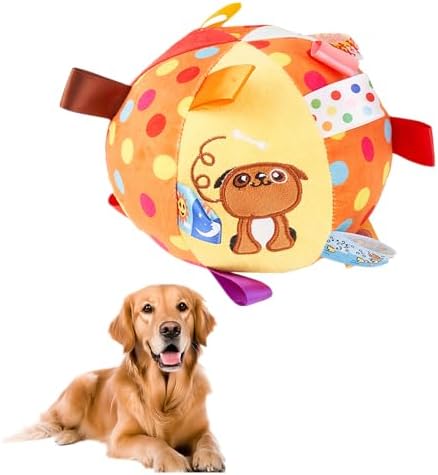 alfyng Dog Squeaky Plush Ball Toy Soft Stuffed Ball Toys and Bell Built-in