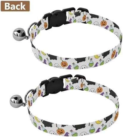 Cute Halloween Black Cats Kitten Collar 2 Pack Lightweight Pet Collar for Cats and Dogs Adjustable Length 10.6" to 17.1"