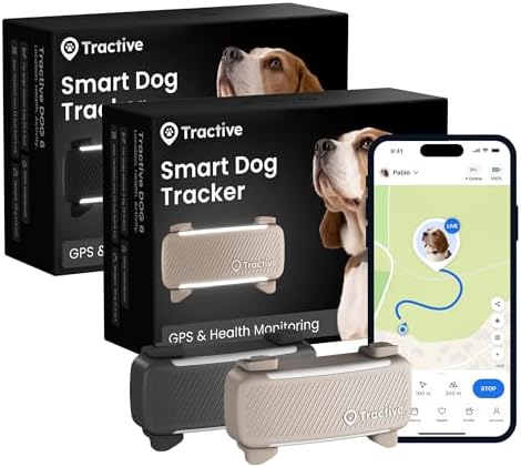 Tractive Smart Dog GPS Tracker | Live Pet Tracker with Virtual Fence | Vital Signs Monitoring of Heart & Respiratory Rate | Bark Monitoring | Dog Collar Attachment (Bundle of 2, Black & Brown)