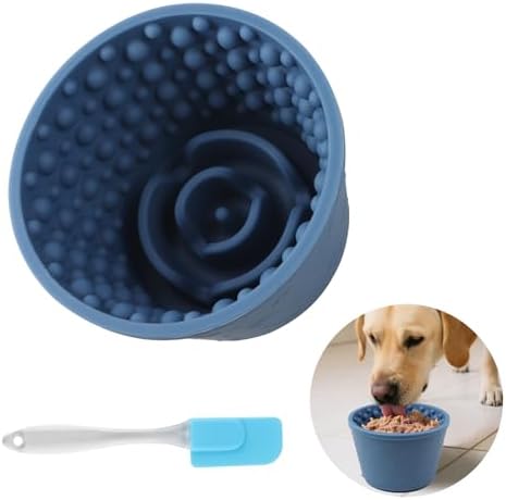 Dog Slow Feeder Lick Bowl - Non-Slip Licking Treat Dispenser for Small Medium Large Dogs, Promotes Anxiety Relief & Prevents Choking, Easy to Clean Feeding Bowl (Dark Blue, S)