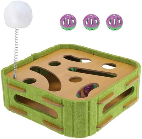 Interactive Cat Toy Puzzle Toys for Indoor, Felt Maze Box, Cat Toys, Mental Stimulation and Entertainment, Square, Green, 1 Set