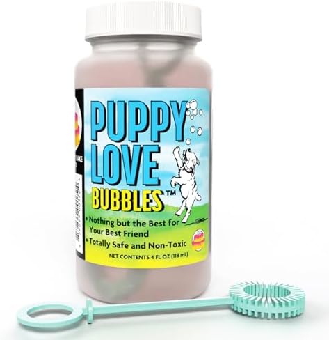 Atomic Bubbles: Puppy Love Bubbles: Birthday Cake Scented 2 Pack - 4oz Bottles, Dog Interactive Toy, Pet Safe, Non-Toxic, Indoor/Outdoor, Long Lasting