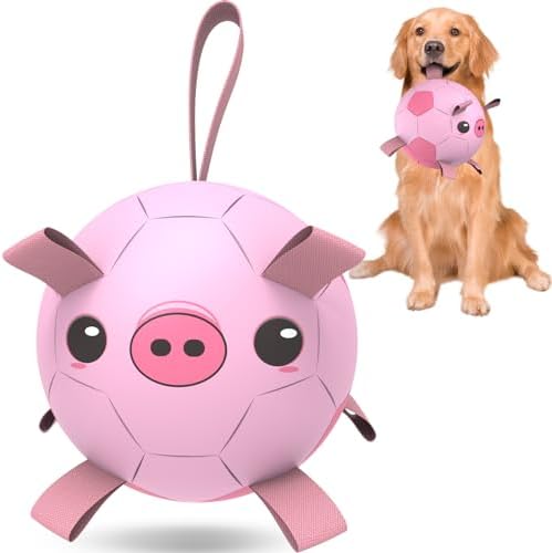 QDAN Dog Toys Soccer Ball with Straps, Balls for Dogs, Pig Dog Toy, 8 Inch