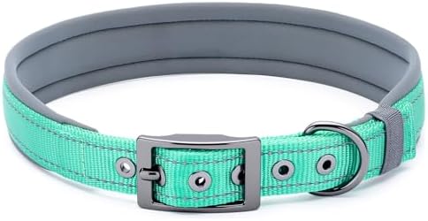 Segarty Reflective Dog Collar for Large Dogs, Adjustable Wide Soft Comfortable Breathable Neoprene Padded Nylon Collar with Heavy Duty Metal Buckle for Large Medium Breeds (L, Green)
