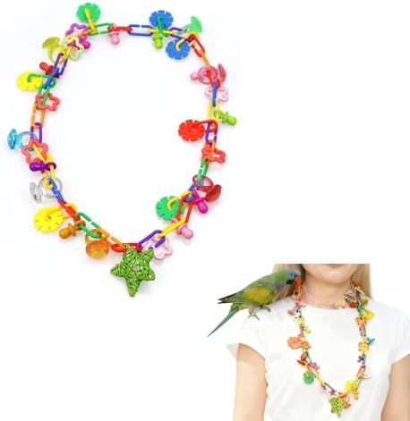 (2 Pack) Bird Necklace Toy Rainbow Necklace Bird Toy Chewing Toy Cage Links Bird Swing, Climbing Chain for Small Sized Birds, Small Bird Necklace Toy.