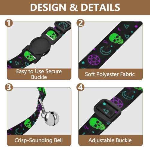 Neon Green Skulls Easy to Clean Kitten Collars 2 Pack Lightweight Pet Collar for Cats and Dogs