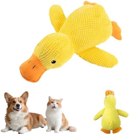Calming Yellow Duck Dog Toy, Squeaky Plush Duck Pillow Toy Relief for Pets