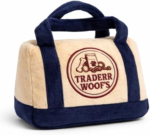 Traderr Woof’s – Luxurious Parody Plush Dog Toy with Squeaker, Premium Fabric, Embroidered Details, Designer-Inspired Chew Toy, Fun Gift for Medium Dogs & Dog Lovers