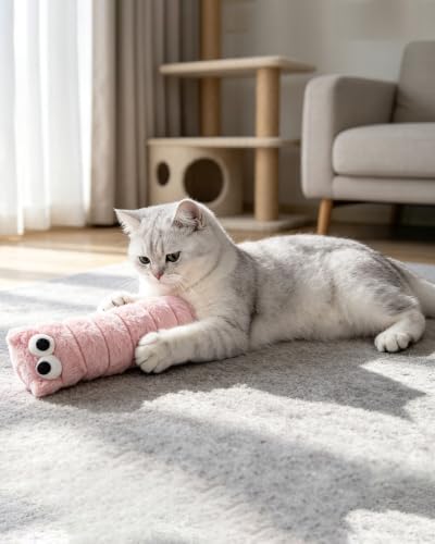PET SHOW 3 Pack Cat Toys Pillows for Indoor Cats Kittens Soft Kicker Toy with Catnip Inside Crinkle Sounds Pet Interactive Caterpillar Plush Kitty Sticks for Play & Exercise