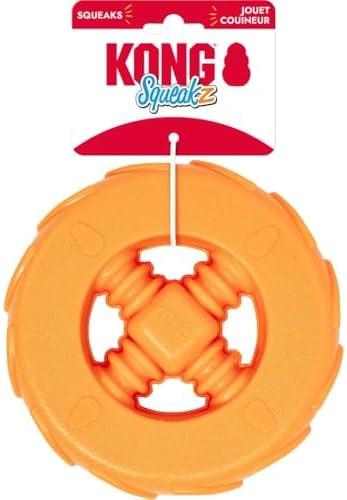 KONG Squeakz Dog Toy – Durable Rubber Fetch & Chew Toy with Squeakers, Interactive Enrichment Toy for Active Dogs (Wheel, Large)
