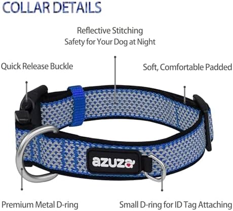 azuza Airtag Dog Collar, Large Dog Collar with Airtag Holder, Dark Blue, L