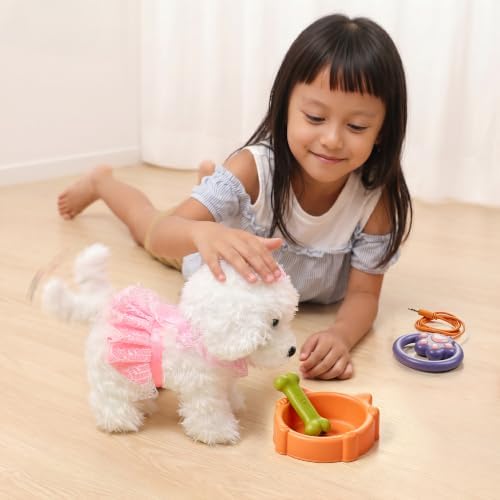 OR OR TU Walking Barking Toy Dog with Remote Control Leash, Plush Puppy Electronic Interactive Toys for Kids, Shake Tail,Pretend Dress Up Realistic Stuffed Animal Dog Age 3 4 5 6+ Years Old Best Gift