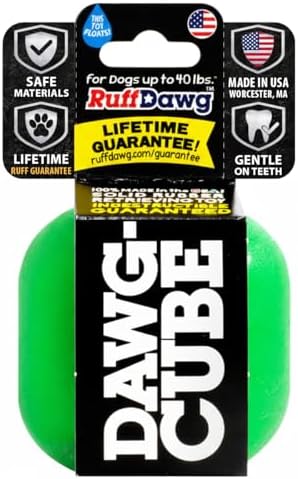 Ruff Dawg Cube Medium 2.5 Indestructible Dog Toy, Green – Heavy-Duty Rubber Fetch & Chew Toy for Aggressive Chewers – Erratic Bounce, Floats, BPA & Latex Free – Made in USA