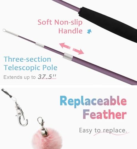 SONGWAY Cat Wand Toys for Indoor Cats - Cat Toy Set with Retractable Teaser Wand and 6 PCS Fairy Feather Toy Refills, Butterfly Tassel Plush Cat Toys Interactive, Pink
