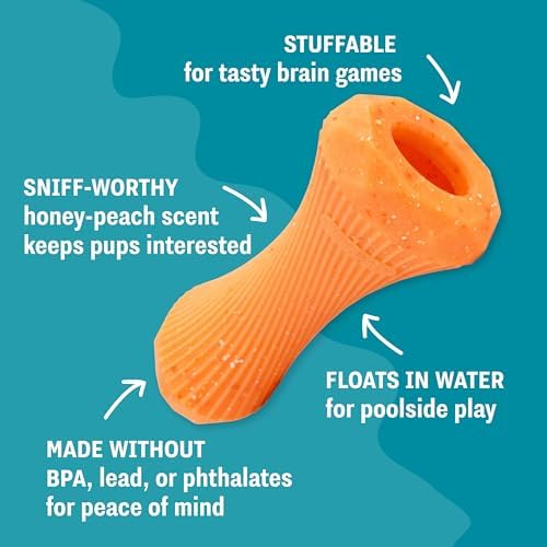 Flex-Force Stick Dog Toy & Treat Stuffer for Chew & Fetch, Floats in Water, Honey-Peach Scent for Sensory Play, Moderate Chewers, Medium & Large Breeds (25-100+ lbs), 7"