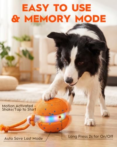 Xeuch Interactive Dog Ball, Irregular Moving and Motion Activated Toy | 2 Speeds, LED Lights, Smart Sensor, E-TPU Shell, Rope Design, Indoor Play for Dogs, Puppies, Boredom Relief