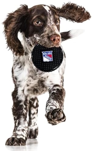 Pets First NHL NY Rangers Hard-Nylon Bacon-Flavored Hockey-Puck Chew Toy, Indestructible Dog and Cat Chewy Toy, Tug, Fetch Toy, Sporty Fun Toy for Dogs
