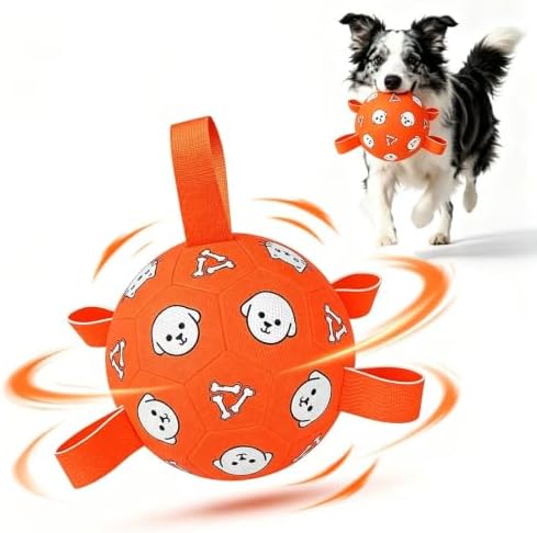 Dog Soccer Ball with Straps, 6 Inch Jolly Ball for Medium Dogs