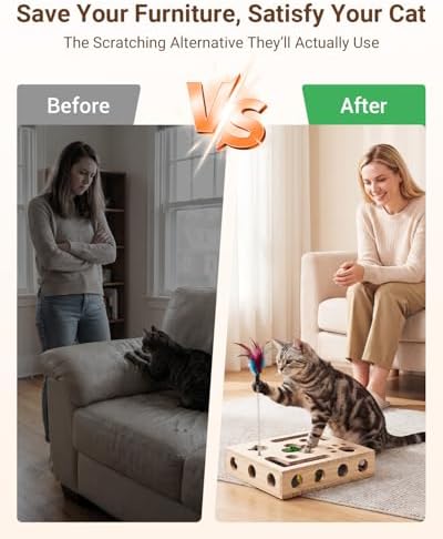 Cat Toys for Indoor Cats - Cat Nail File Box with Interactive Cat Toys, 2026 Upgraded Cat Puzzle Feeder Scratch Puzzle Toy for Indoor Cats, Natural Claw Care (Wood)